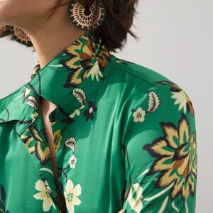 Chico's Satin Damask Print Maxi Shirt Dress